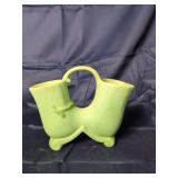Dual-Chamber Ceramic Vase with Floral Relief and Handle