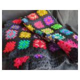 Hand-Crocheted Granny Square Blanket with Multi-Colored Motifs