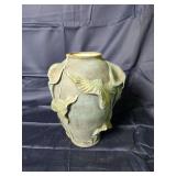 Ceramic Vase with Applied Calla Lily and Leaf Relief Decoration