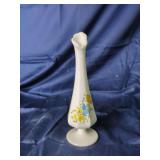 Fenton Milk Glass Bud Vase with Hand Painted Floral and Butterfly Motif