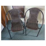 Set of Two Brown Woven Resin Bistro Chairs