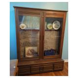 Wooden Display Cabinet with Glass Doors and Lower Drawers