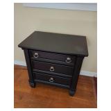 Black Three-Drawer Nightstand with Metal Ring Pulls