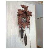 W. Germany Carved Wood Cuckoo Clock with Pinecone Weights