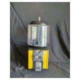Yellow Metal and Clear Plastic 25 Cent Gumball Vending Machine