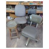 Office Chairs and Wooden Stool, Set of 4