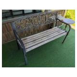 Outdoor Garden Bench with Metal Frame and Wood Slats