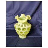 Yellow Opalescent Coin Dot Glass Vase with Ruffled Rim