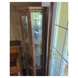 Oak Corner Curio Display Cabinet with Glass Shelving
