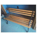 Park Bench with Cast Metal Frame and Wood Slats