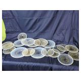 Opalescent Glass Plates with Hobnail and Sunburst Pattern