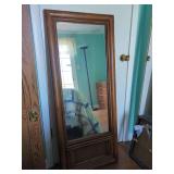 Full-Length Floor Mirror with Wood Frame and Woven Detail