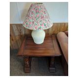 Wooden End Table with Textured Ceramic Table Lamp
