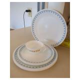Corelle Livingware Dinnerware Set with Blue Snowflake and Gold Floral Patterns