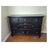 Black Painted Wood Dresser with Cabinet and Drawers