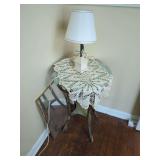 Accent Table with Weathervane Motif Lamp and Crochet Doily
