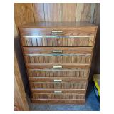 Five-Drawer Wood Grain Chest with Brass-Tone Hardware