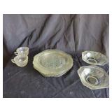 Pressed Glass Tableware Set with Floral Pattern