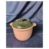 Pink Ceramic Casserole Dish with Dark Green Lid