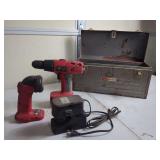 Sears Craftsman Metal Tool Box with Handyman Club of America 14.4V Cordless Drill and Flashlight Set