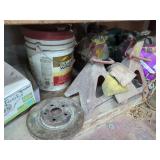 Garage and Workshop Items Including Jack Stands and Automotive Parts