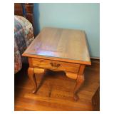 Oak Side Table with Single Drawer and Glass Top