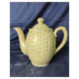 Ceramic Teapot with Basket Weave Texture and Yellow Accents