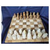 Stone Chess Set with Onyx Board and Carved Pieces