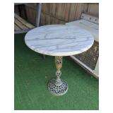 Round Marble Top Side Table with Ornate Metal Base