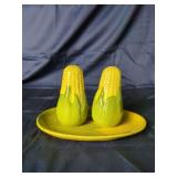 Shawnee Corn Pattern Salt and Pepper Shakers with Tray