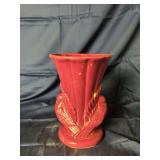 Red Glazed Ceramic Vase with Bird Motif
