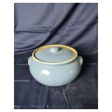 Blue Glazed Ceramic Casserole Dish with Lid