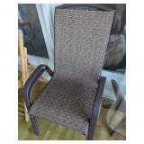 Stackable Outdoor Patio Armchair with Brown Metal Frame and Woven Sling Seat