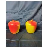 Set of Two Apple-Shaped Glass Covered Jars
