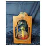 Oil Lamp with Glass Reservoir and Wooden Frame
