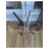 Mid-Century Modern Style Glass Top Side Table with Sculptural Wood Base