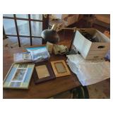 Household and Electronics Lot Including Desk Lamp, Data Switches, and Picture Frames