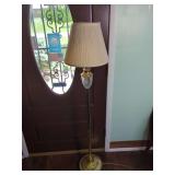Brass Floor Lamp with Crystal Accent and Pleated Shade