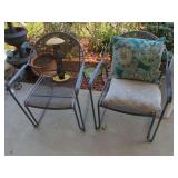 Two Metal Mesh Patio Chairs with Cushions