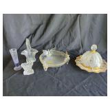 Decorative Glassware Including Butter Dish and Butterfly Bowl