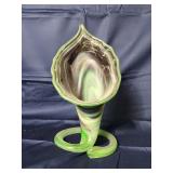 Swung Glass Vase with Green and Purple Swirl Pattern