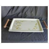 Corning Ware P-35-B Serving Tray with Floral Pattern and Wood Handles