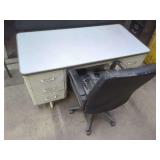 Metal Office Desk with Rolling Chair and Waste Bin