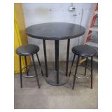Black Metal Bistro Table and Two Stools Set