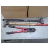 Hand Tools Including Two Sledgehammers and Bolt Cutters