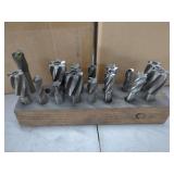 Metal Milling Cutters and End Mills in Wooden Storage Block