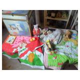 Collectibles Including Storage Trunk, Strawberry Shortcake Textiles, and Decorative Items