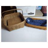 Longaberger Handwoven Wood Baskets with Fabric Liner and Wood Insert