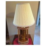 Cylindrical Glass and Wood Table Lamp with Pleated Shade