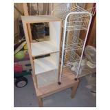Particle Board Shelving Unit and Metal Wire Rolling Cart
